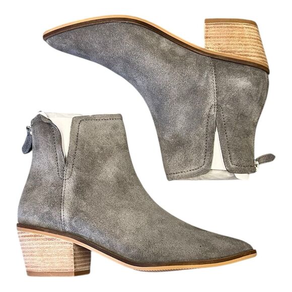 Lisa Vicky Stone Gray Split Noblex Suede Pointy Toe Bootie 8 - Picture 1 of 4